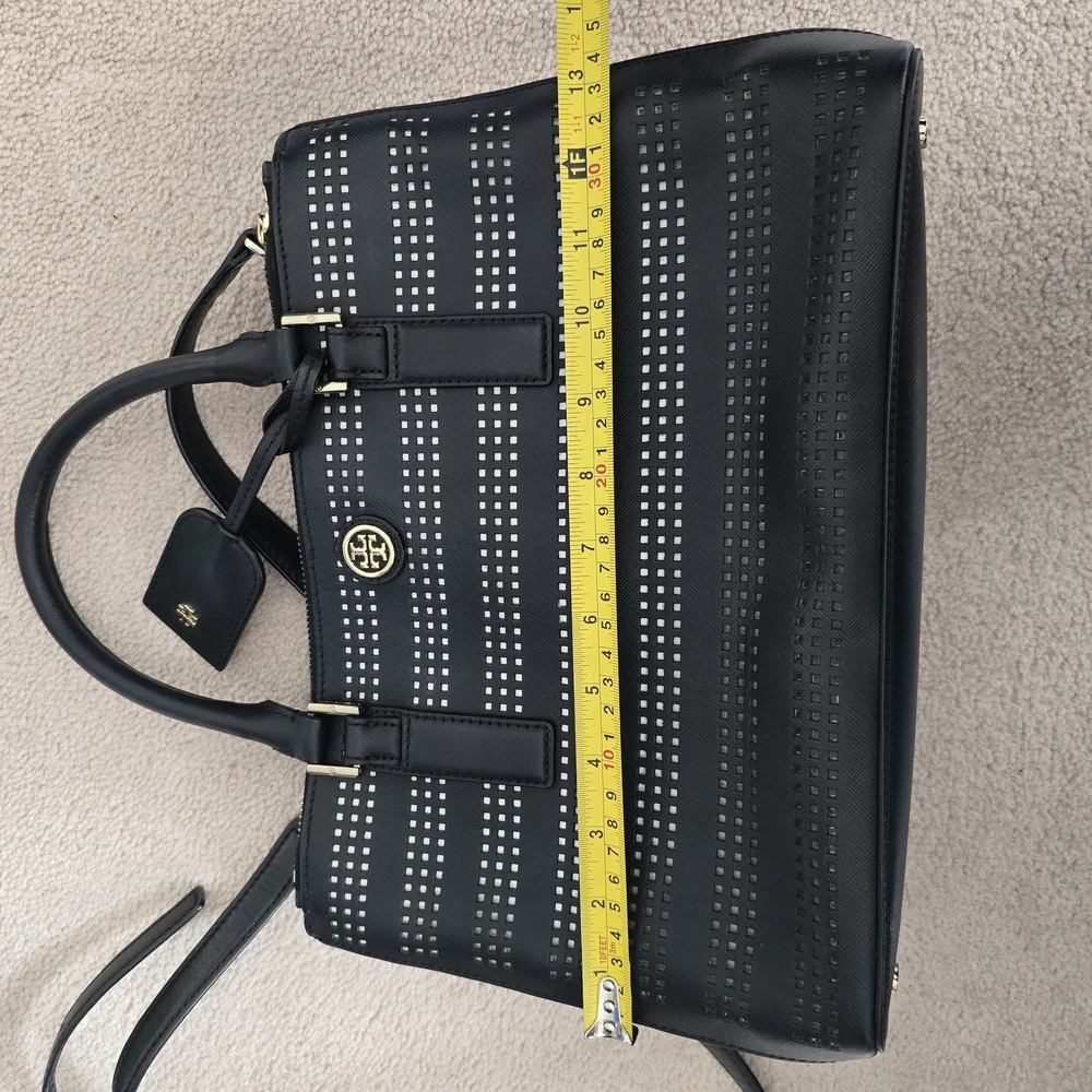 Tory Burch Black Perforated Leather Tote - Picture 9 of 11